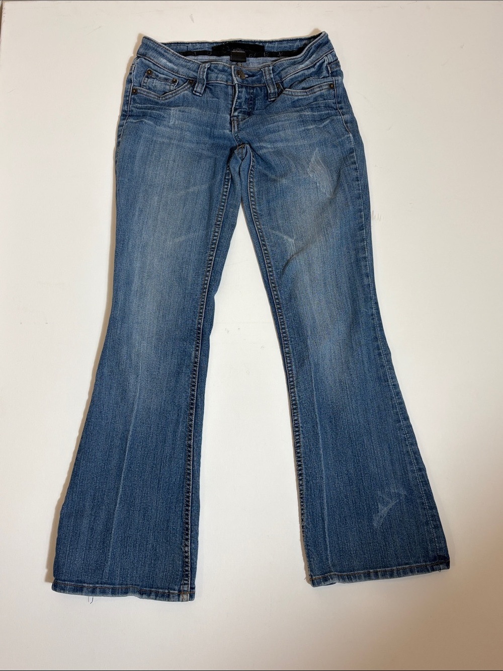 Refuge Flare Jeans Womens 3/4 Light Wash Stretch Low Rise Y2K